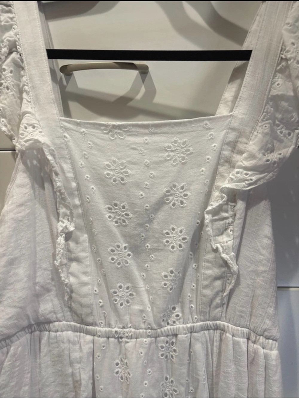 White Eyelet Midi Dress with Ruffle Straps - Picture 3 of 5